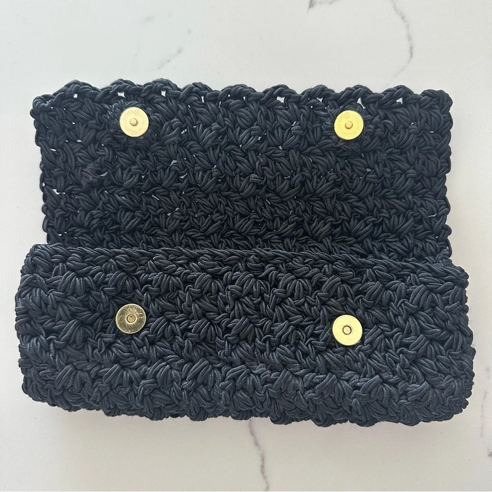 Vintage Ultimo Woven Cord Minimalist Clutch Evening Bag in Black